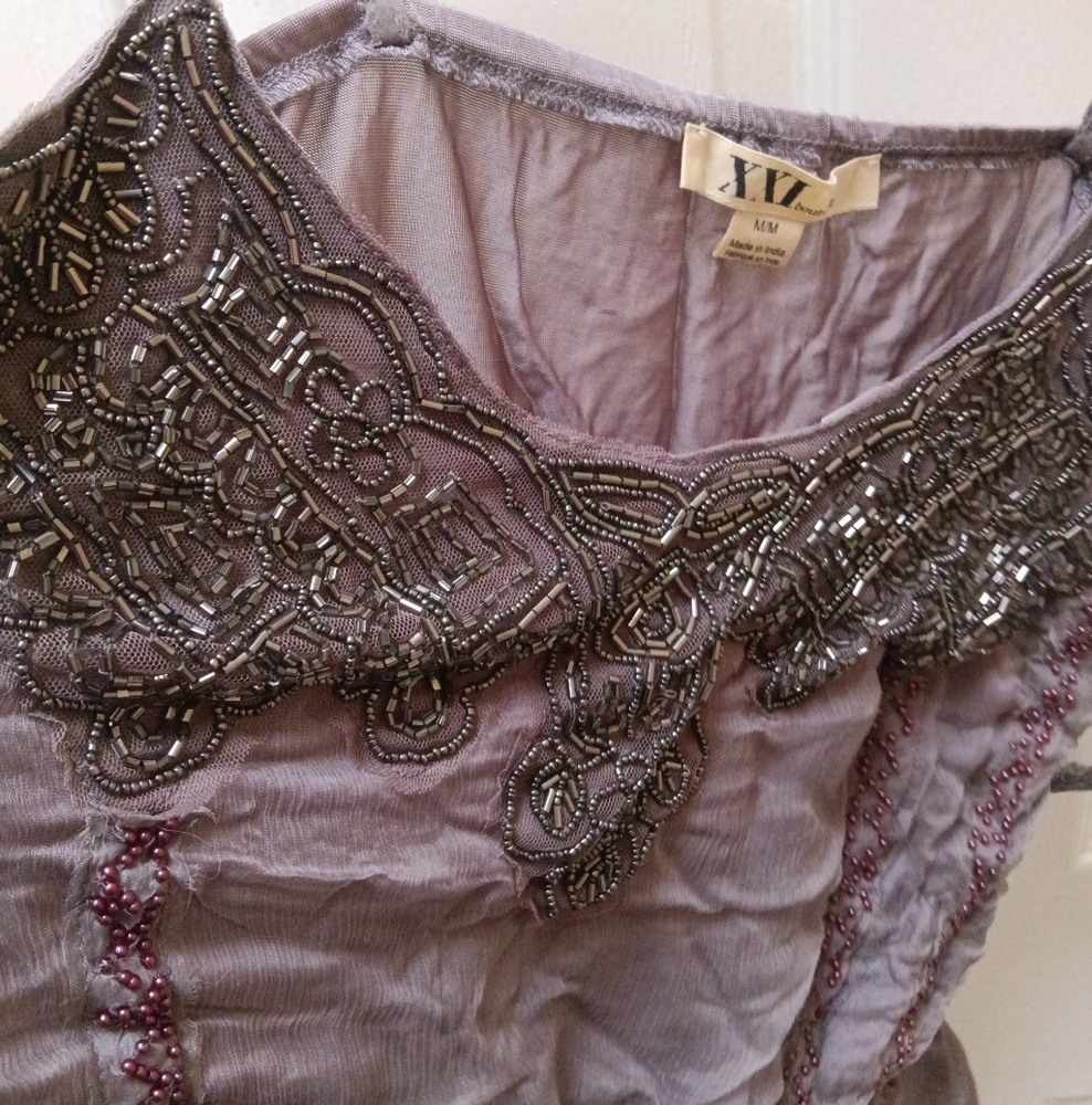 Forever 21 Dark Grey Beaded Woven Tank Top, Medium, New With Tag - Picture 3 of 9